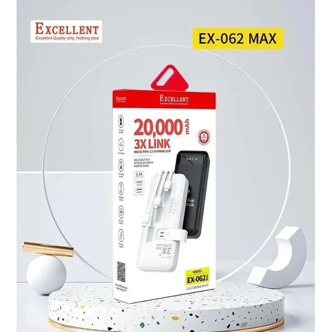 Excellent 3x Link cables micro, type c, USB and lightning ex-062 20,000mAh power bank