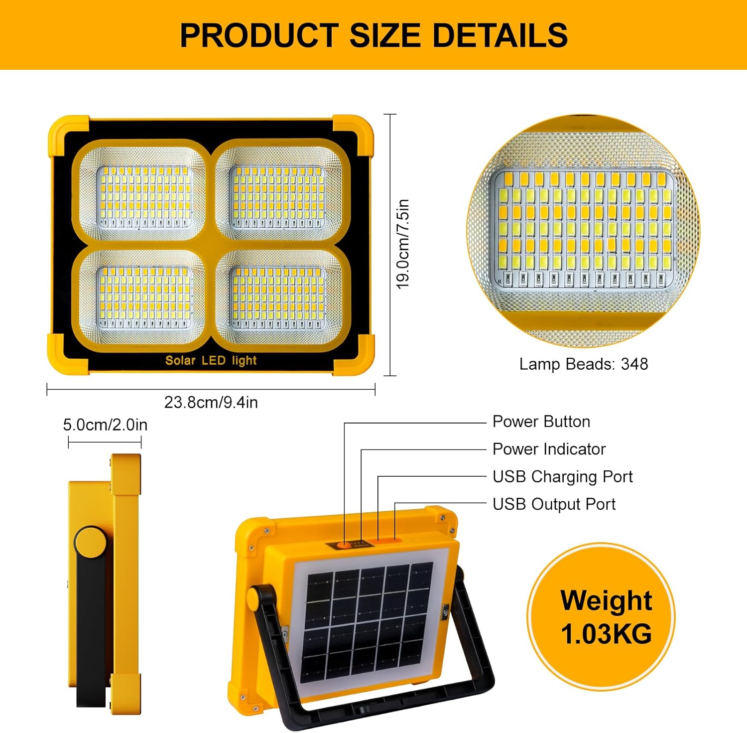 High Capacity Solar Portable Work Light Powerbank for Outdoor Emergency Work & Camping Light