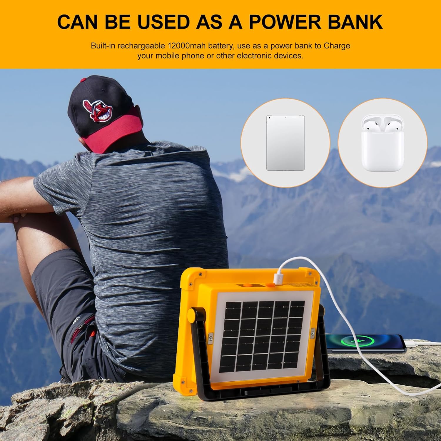 High Capacity Solar Portable Work Light Powerbank for Outdoor Emergency Work & Camping Light