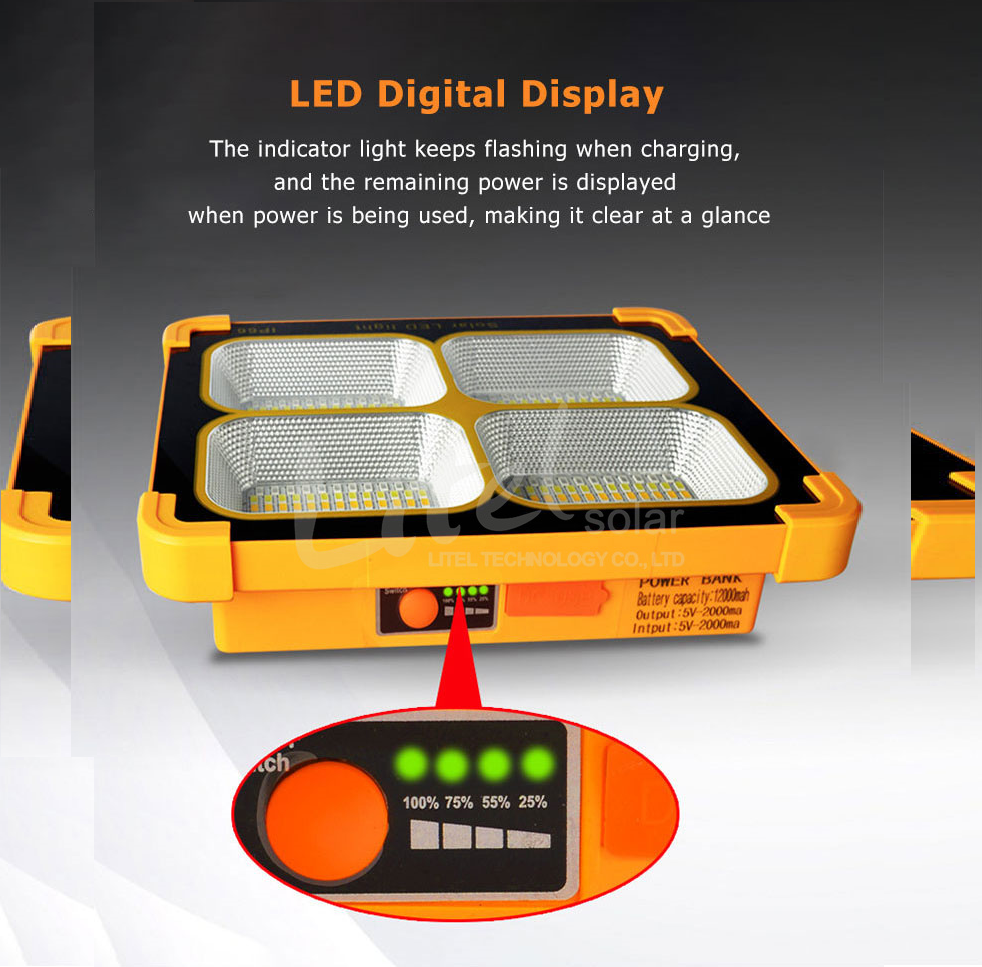 High Capacity Solar Portable Work Light Powerbank for Outdoor Emergency Work & Camping Light