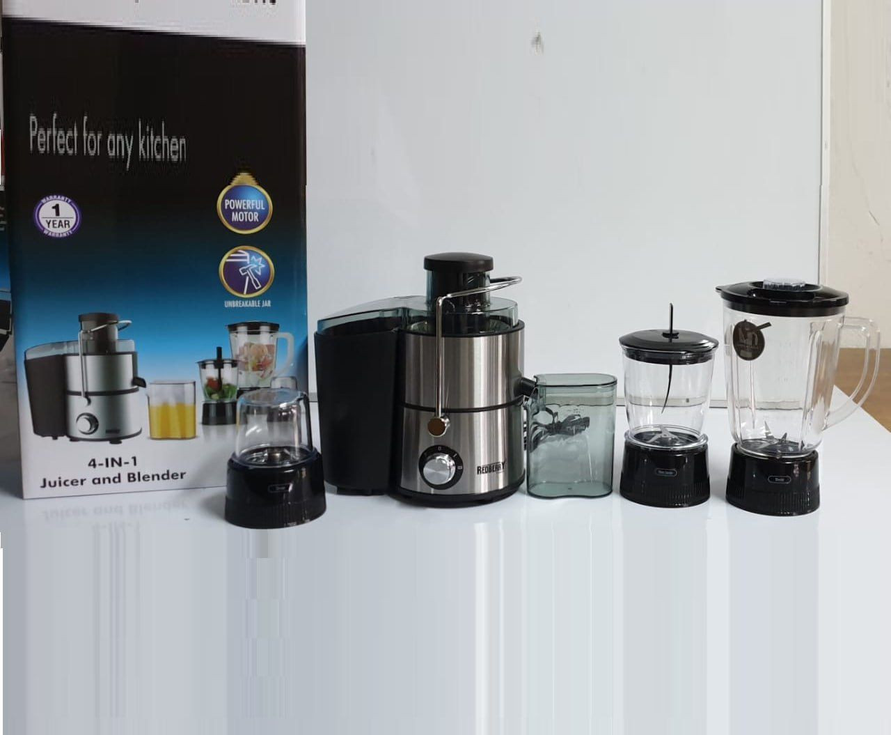 Redberry PREMIUM Range Of Juicer ( 4 in 1 ) with Blender - Meat Mincer - Grinder [ 500 watts Powerful Motor] 1 Years Warranty with 2 Jugs
