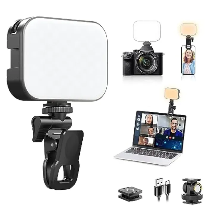 Selfie Light, LED Video Camera Light, Portable Clip on Light Panel for {Camera, Phone, Laptop, Table,Computer}, 2000mAh, 2500-6500k Rechargeable Fill Light for Picture/TikTok/Makeup/Vlog