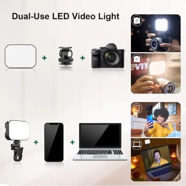 Selfie Light, LED Video Camera Light, Portable Clip on Light Panel for {Camera, Phone, Laptop, Table,Computer}, 2000mAh, 2500-6500k Rechargeable Fill Light for Picture/TikTok/Makeup/Vlog