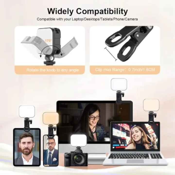 Selfie Light, LED Video Camera Light, Portable Clip on Light Panel for {Camera, Phone, Laptop, Table,Computer}, 2000mAh, 2500-6500k Rechargeable Fill Light for Picture/TikTok/Makeup/Vlog