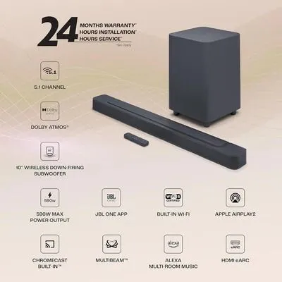 JBL Bar 500 5.1-Channel With MultiBeam And Dolby Atmos Soundbar Bluetooth / Wireless Powerful Speaker