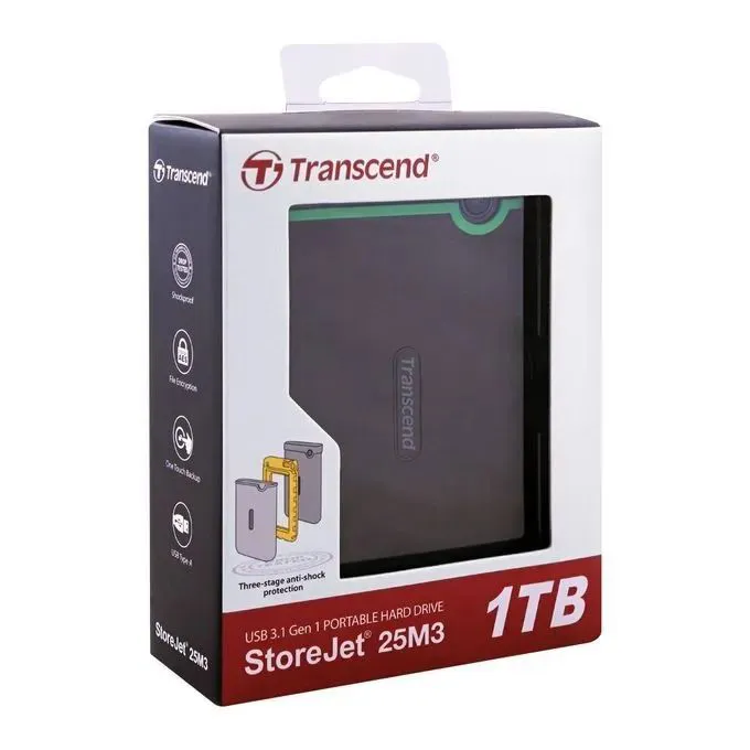 Transcend External Hard Drive - 1TB - USB 3.0 High Speed Data Transfer