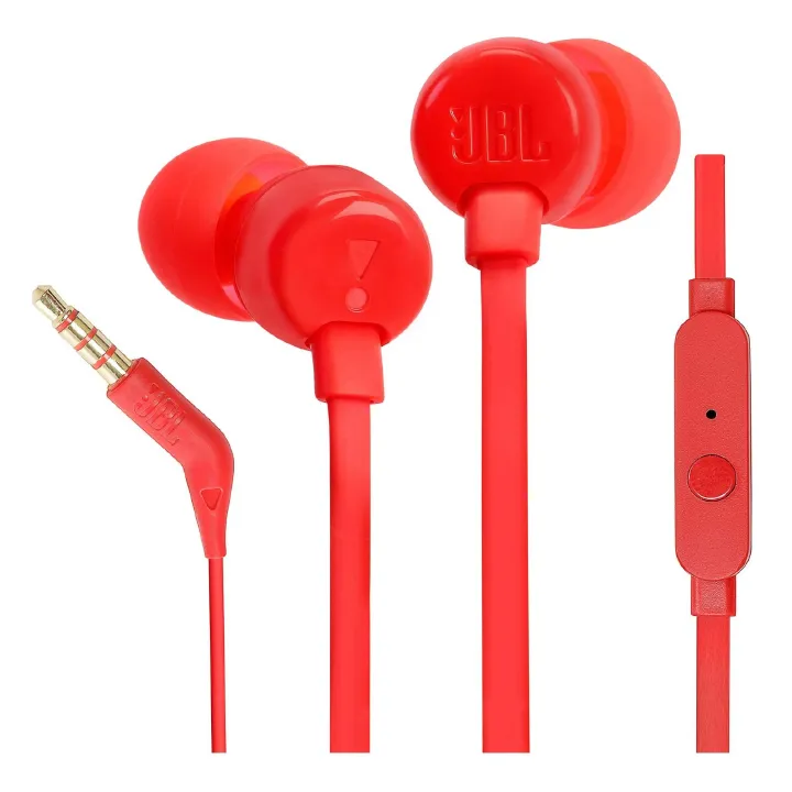JBL Tune 110 Earbuds - Wired in-Ear Headphones with 1-Button Remote, Signature Sound for Rich Audio Experience, Includes Velvet Carrying Pouch