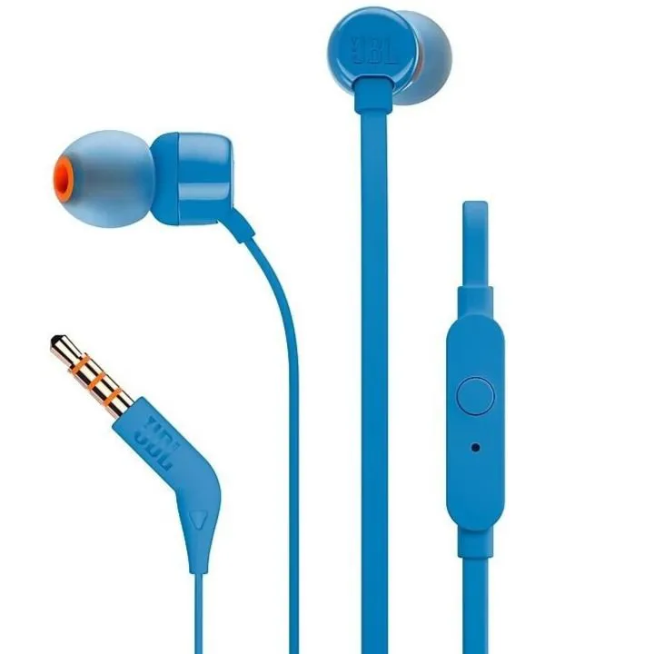 JBL Tune 110 Earbuds - Wired in-Ear Headphones with 1-Button Remote, Signature Sound for Rich Audio Experience, Includes Velvet Carrying Pouch