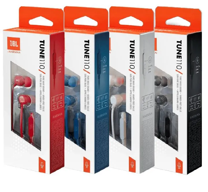 JBL Tune 110 Earbuds - Wired in-Ear Headphones with 1-Button Remote, Signature Sound for Rich Audio Experience, Includes Velvet Carrying Pouch