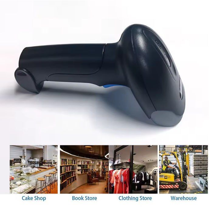 Wireless Bluetooth Barcode Scanner Automatic 2D QR Code Scanner Wireless for POS System, 1D Screen Scanning Barcode Reader for Warehouse Inventory, Supermarket, Retail Shop