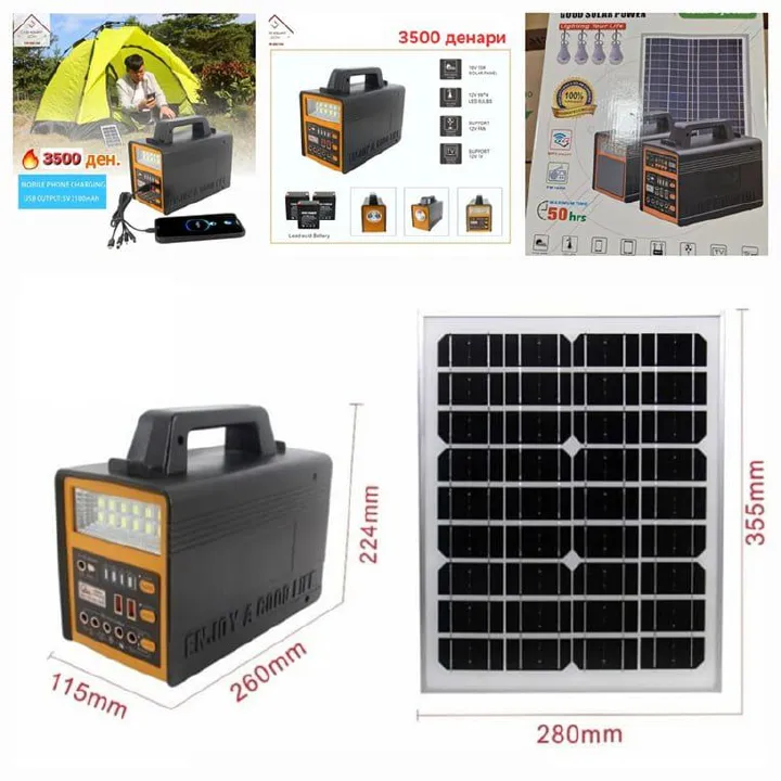 Big Solar Lighting System with 4 Led Bulbs, Radio, BT speaker, Mobile Charging, Tablet Charging, 12V fan Powering, 50Hours