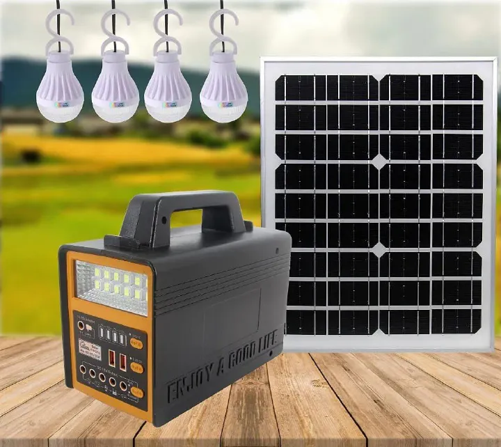 Big Solar Lighting System with 4 Led Bulbs, Radio, BT speaker, Mobile Charging, Tablet Charging, 12V fan Powering, 50Hours