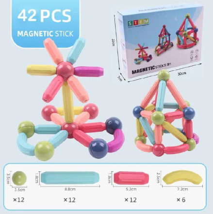 42 pcs Magnetic Balls and Rods Set,Magnetic Building Toys Colorful DIY STEM Building Blocks Sticks for Ages 3+ Year Old Children Boy Girl Educational Construction Toy