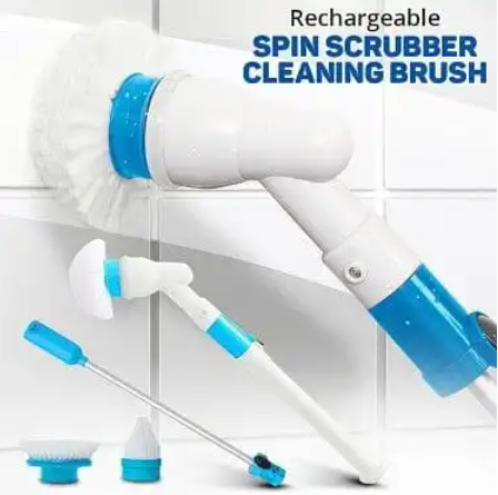 Rechargable hurricane spin scrubber with 3 brushes,Powerful Electric Spin Brush for Bathroom & Kitchen,Cleaning Scrubber with Hard Bristles/Long Handle,Efficient Floor/Carpet/Baseboard Cleaner