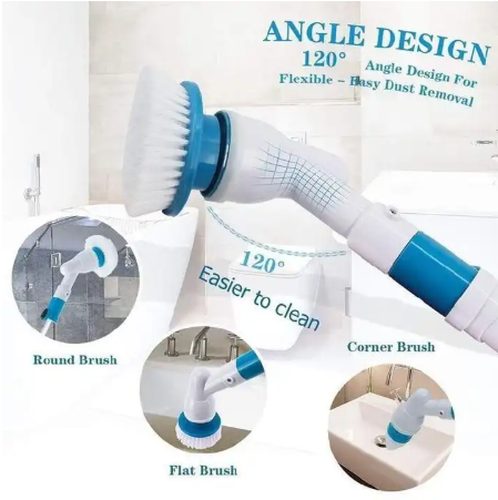 Rechargable hurricane spin scrubber with 3 brushes,Powerful Electric Spin Brush for Bathroom & Kitchen,Cleaning Scrubber with Hard Bristles/Long Handle,Efficient Floor/Carpet/Baseboard Cleaner