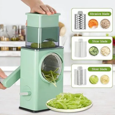 3 In 1 Square Storm Vegetables Cutter, Chopper Slicer 3 Drum Blades.Potato Slicer Upgraded Hand Crank Vegetable Cutter Multifunctional Chopper Veget Graters Shredders Fruit Kitchen Tool with 3