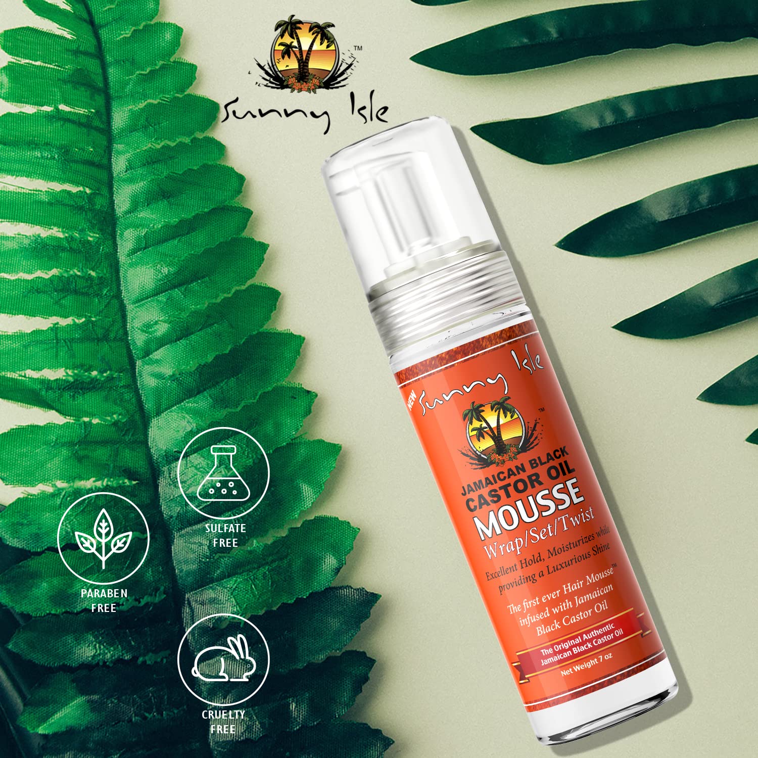 Sunny Isle Jamaican Black Castor Oil Mousse ifused with Jamaican Black castor  - smoother wrapping, molding, and longer-lasting roller sets