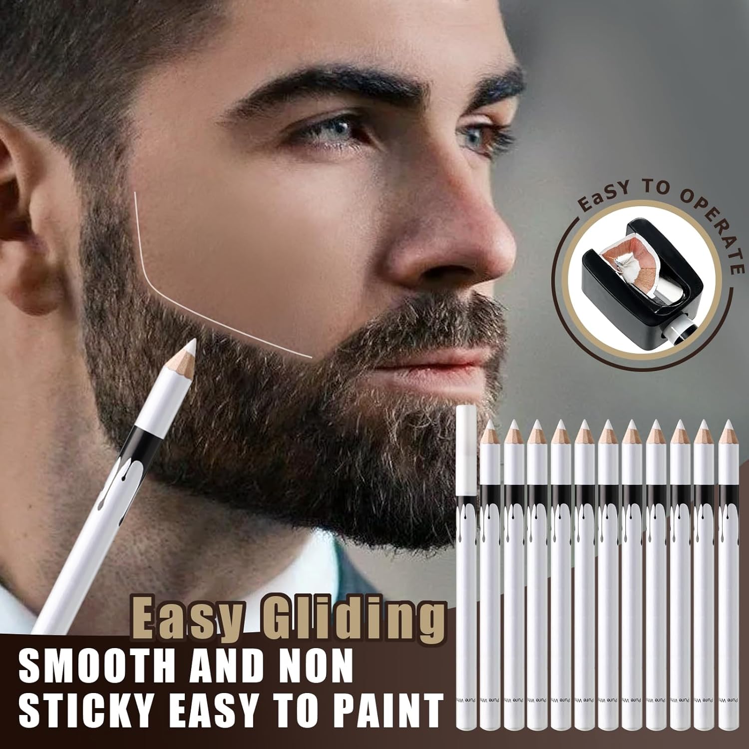 Classy Professional Barber Pencil/ White Barber Pencil Set Magic Hairline Pencils For Lineup Beard Shaping Guide Pen With Sharpener Barber Chalk For Men Hair Makeup Design