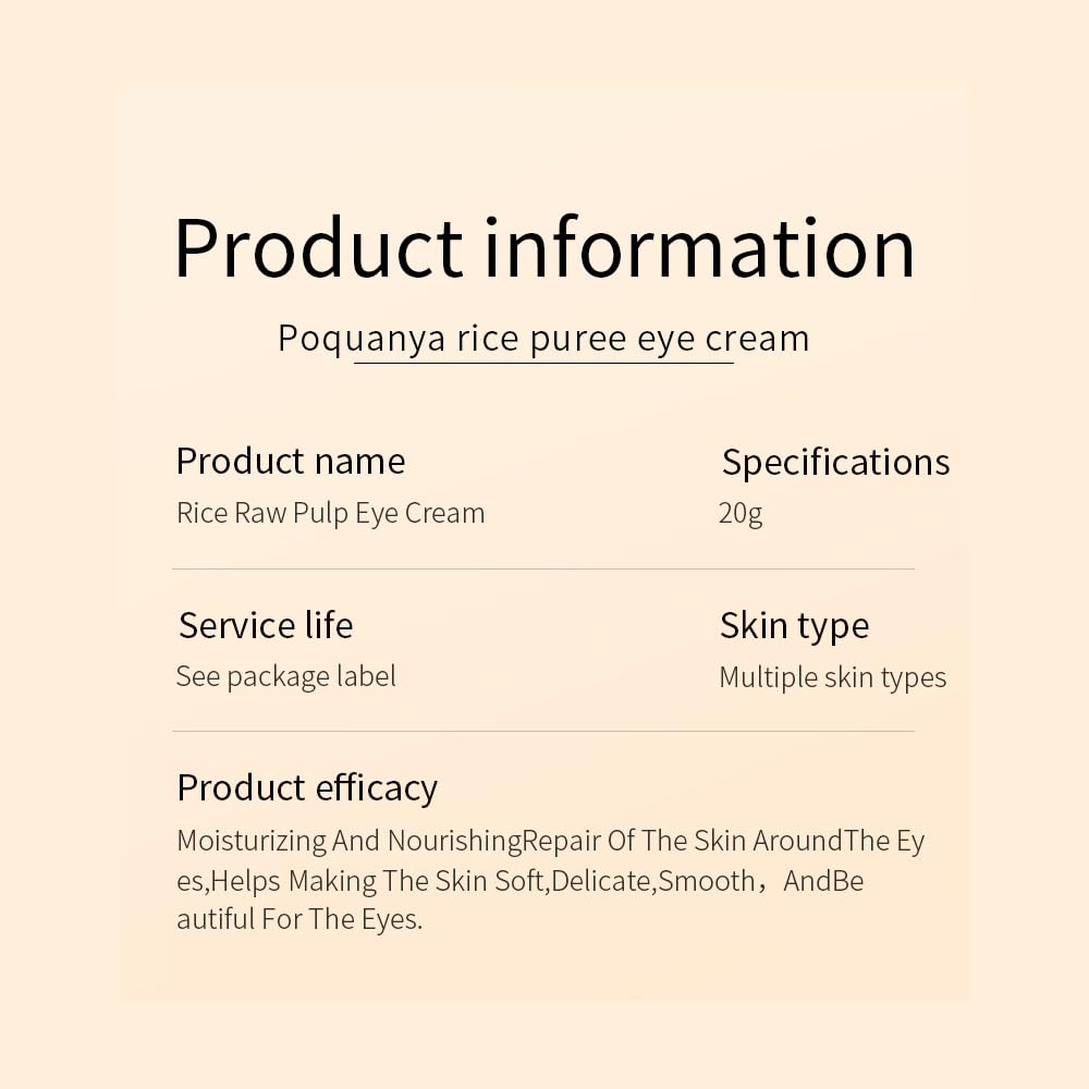 BIOAQUA Rice Raw Pulp Under-Eye Cream Rice Extract Moisturizing Smooth Nourishing Under-Eye Skin 20g/0.07oz