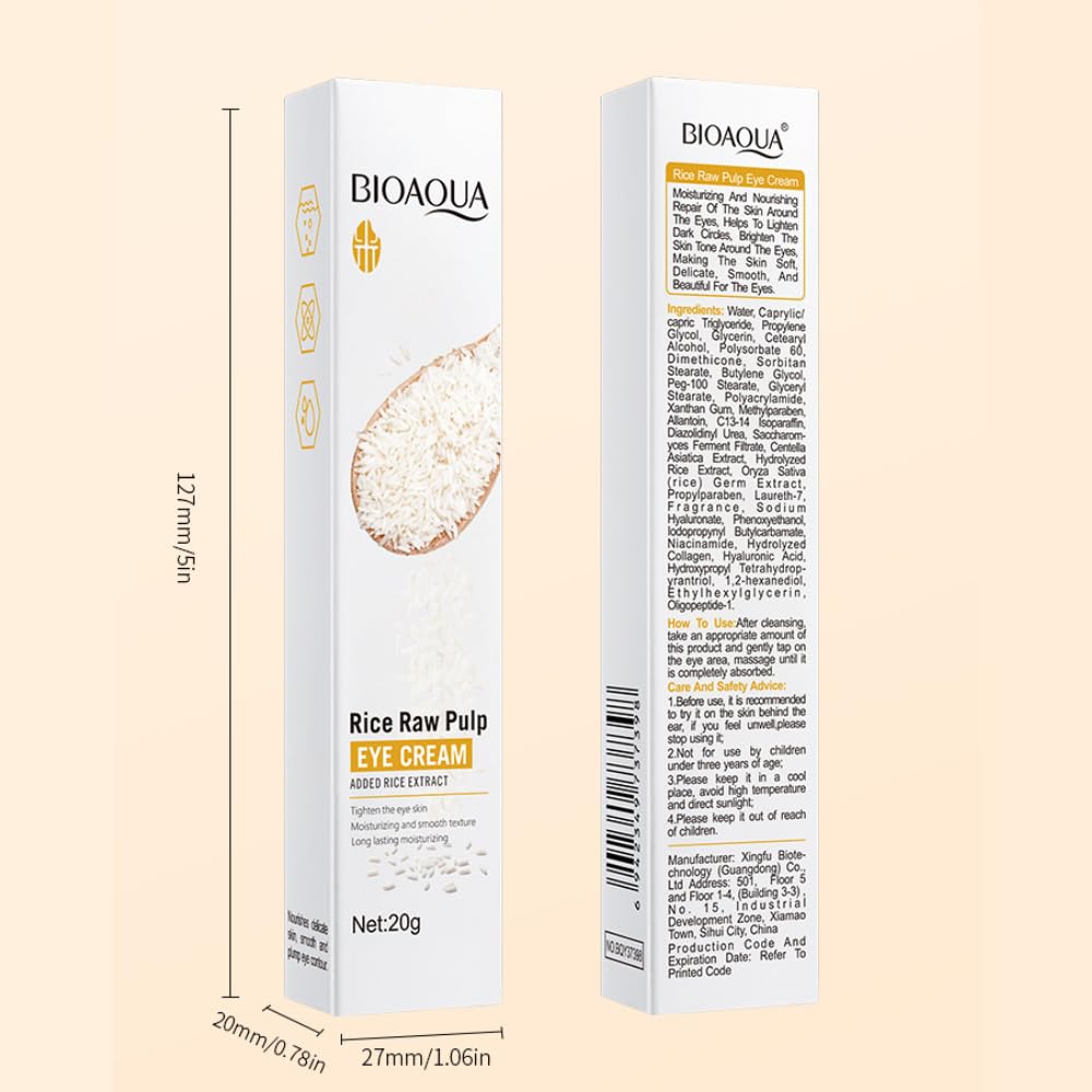 BIOAQUA Rice Raw Pulp Under-Eye Cream Rice Extract Moisturizing Smooth Nourishing Under-Eye Skin 20g/0.07oz