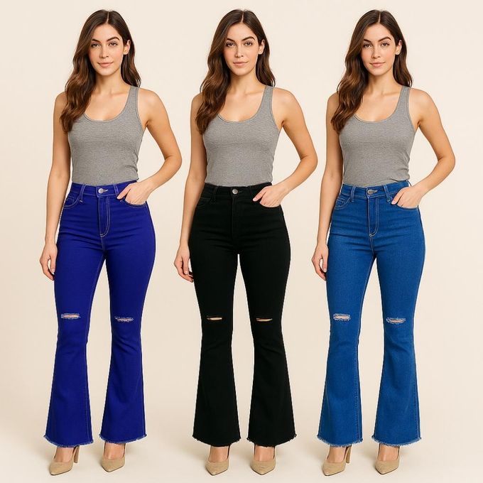 Trendy Flare Jeans/ Hipster Jeans-Cut Trousers For Ladies