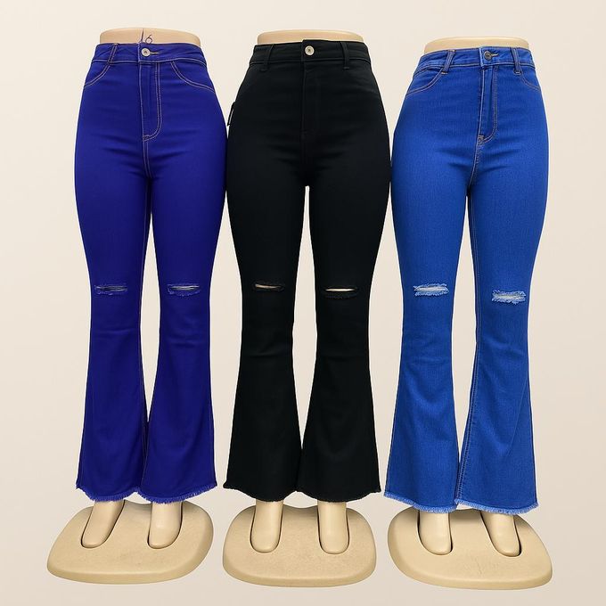 Trendy Flare Jeans/ Hipster Jeans-Cut Trousers For Ladies
