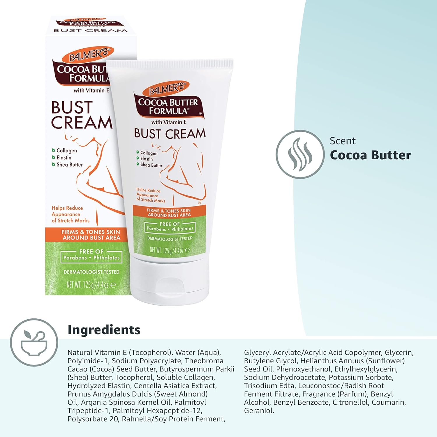 Palmer's Cocoa Butter Formula Bust Cream safe for Pregnancy Skin Care with Vitamin E, firm and tone around your bust area even after pregnancy and weight loss and helps reduce the appearance of stretc