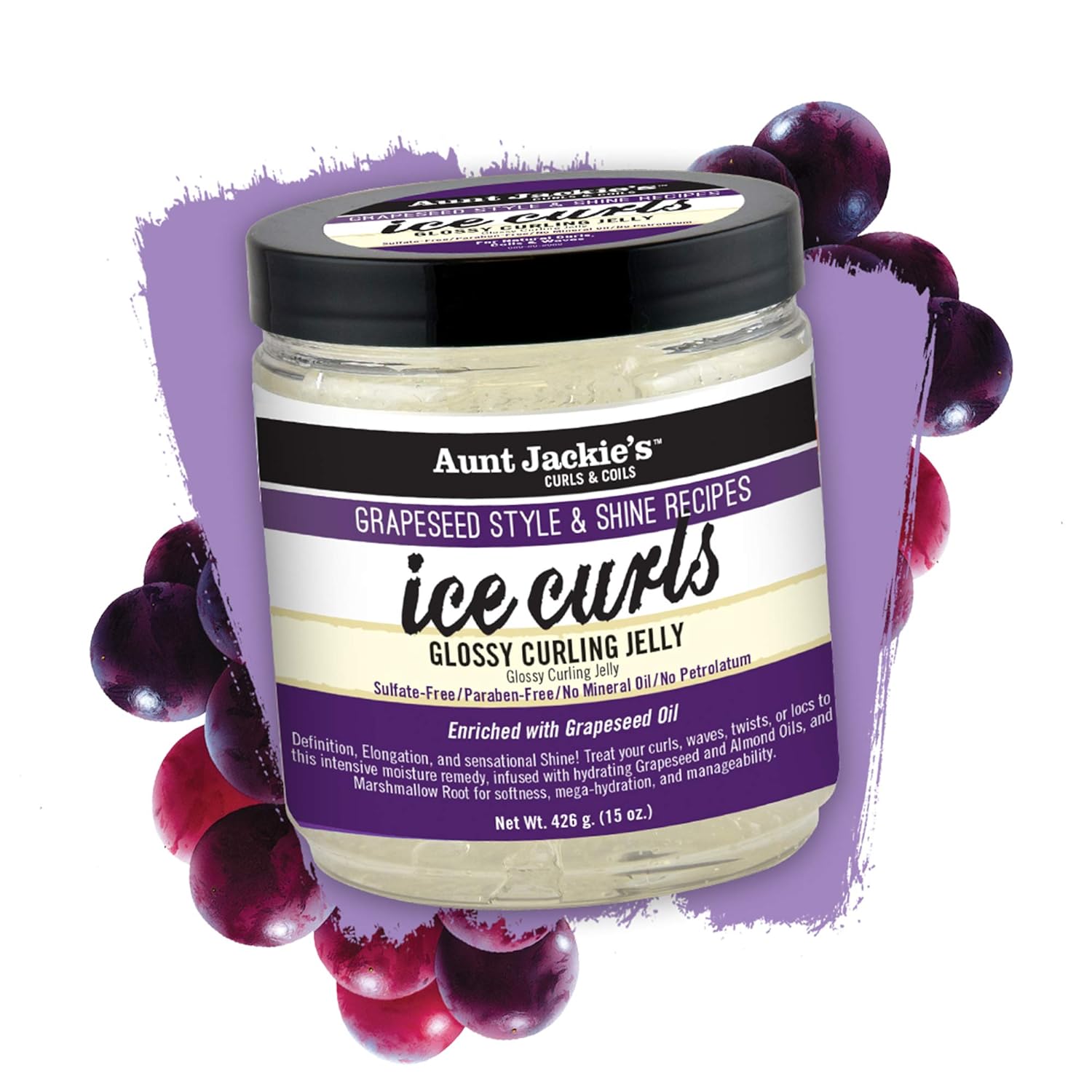 Aunt Jackie's Grapeseed Style and Shine Recipes Ice Curls Glossy Curling Jelly, Hydrates, Softens, Makes Waves, Curls and Coils Easier to Style