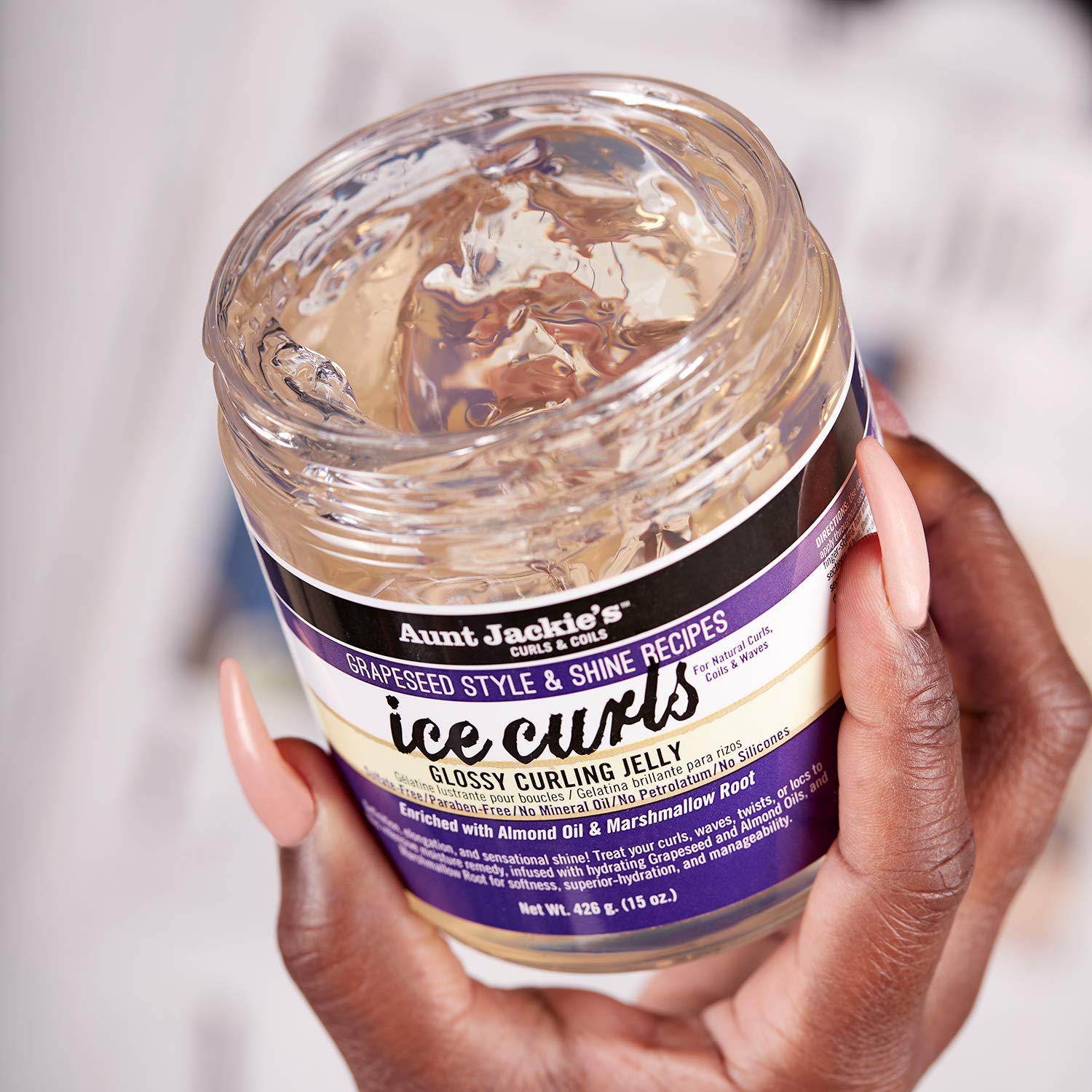 Aunt Jackie's Grapeseed Style and Shine Recipes Ice Curls Glossy Curling Jelly, Hydrates, Softens, Makes Waves, Curls and Coils Easier to Style