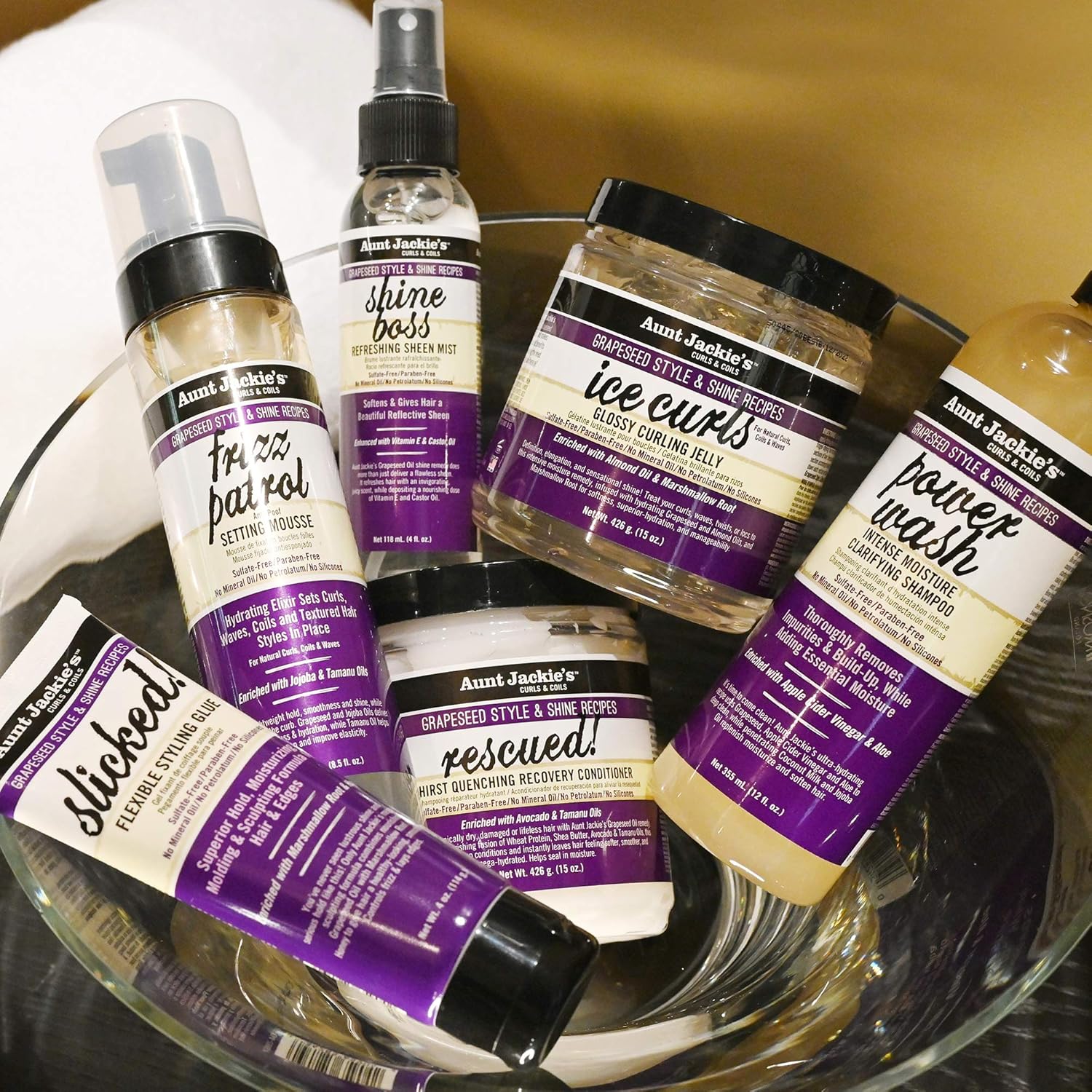 Aunt Jackie's Grapeseed Style and Shine Recipes Ice Curls Glossy Curling Jelly, Hydrates, Softens, Makes Waves, Curls and Coils Easier to Style