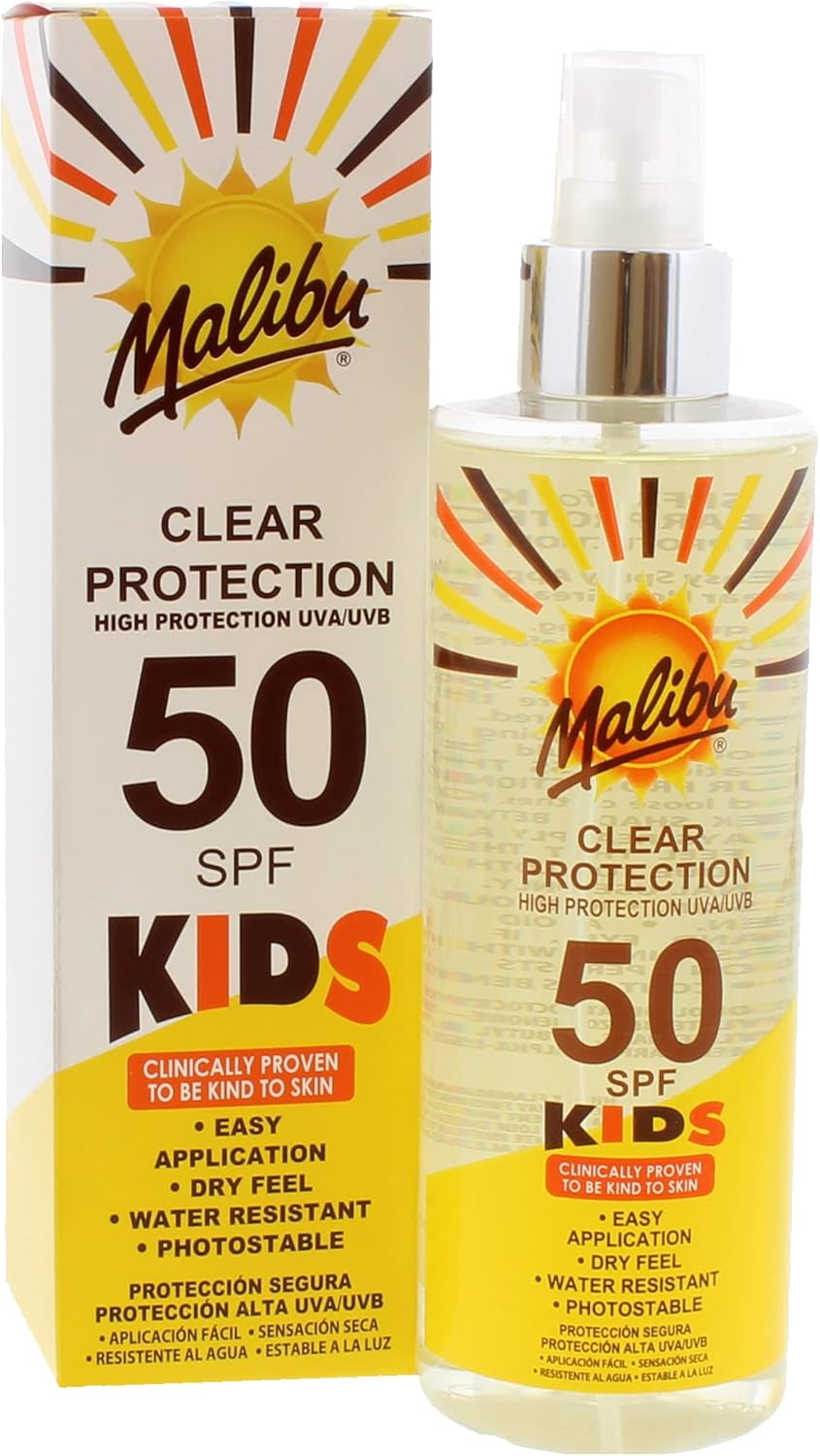 Malibu Sun Kids SPF 50 Clear Protection Sunscreen, High Protection, Water Resistant, Dry Feel, 250ml