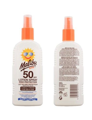 Malibu Kids High Protection Lotion Spray SPF50, for ultimate protection against harmful and damaging UV rays for you and your children’s delicate and sensitive skin