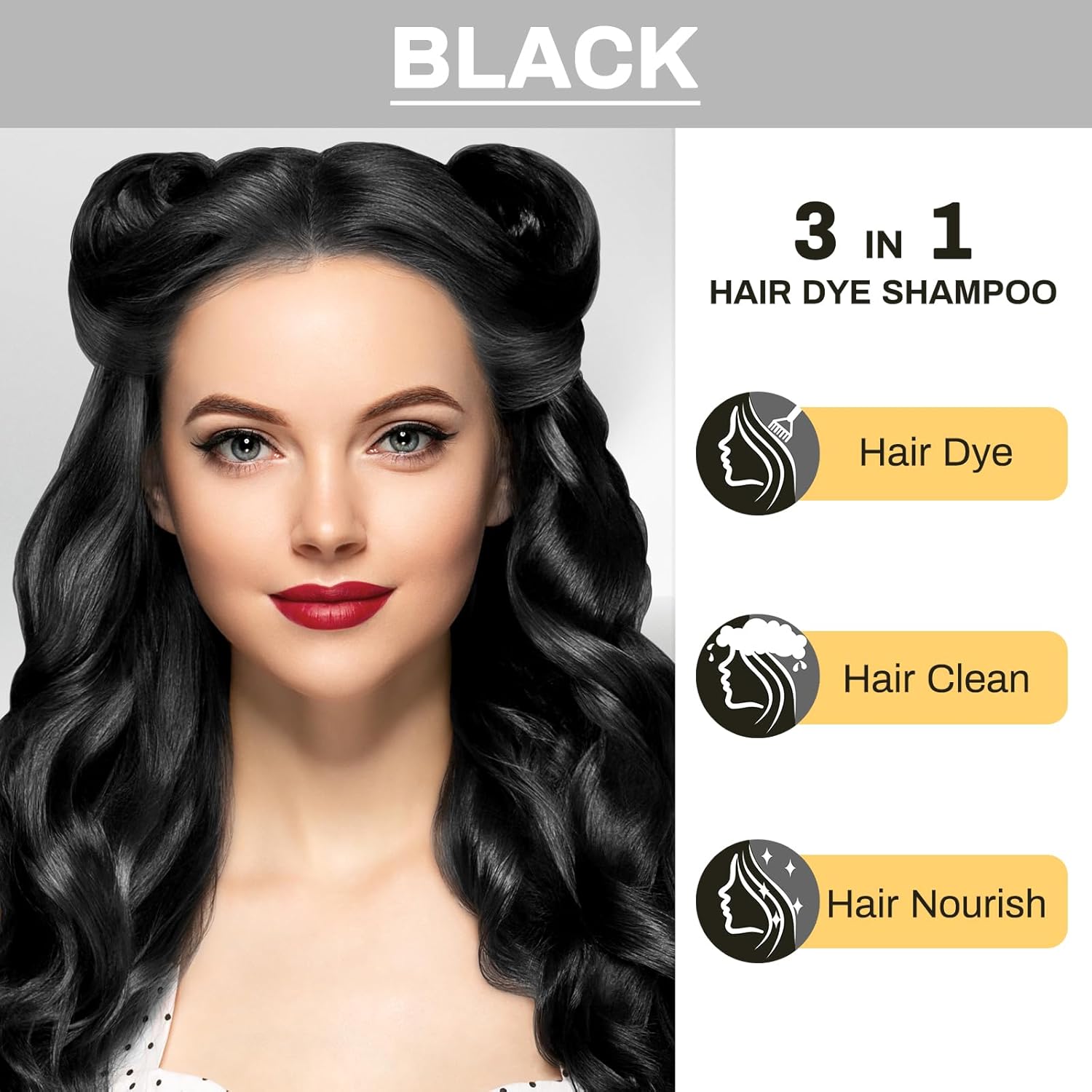 MEIDU Shampoo -Black Hair Dye Shampoo: 3 in 1 for Gray Hair, -Black Hair Dye for Women Men/ Hair Color Herbal Ingredients Natural-Covers Gray Hair Easily:
