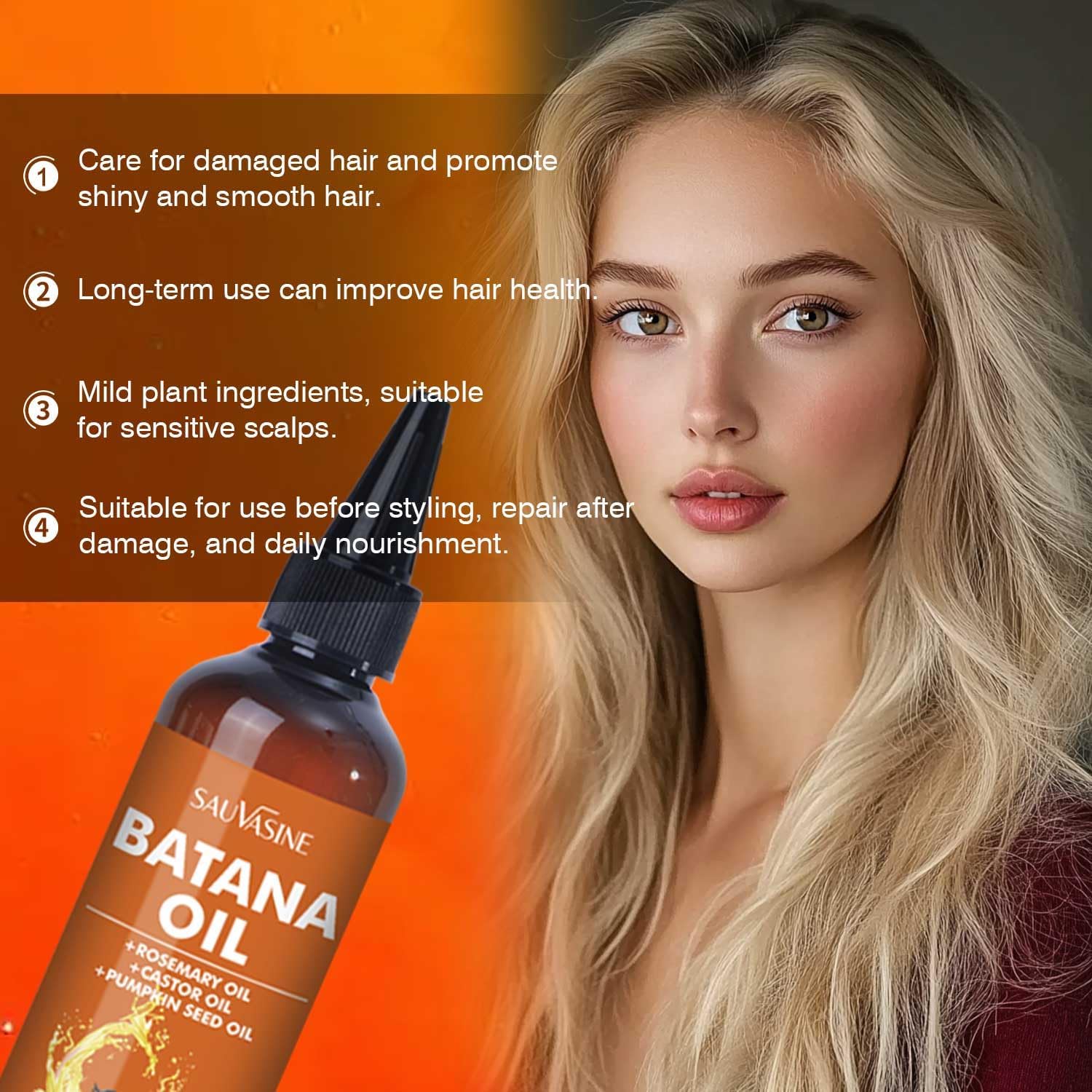 Sauvasine Organic Batana Hair Growth Oil, with Rosemary & Pumpkin Seed Oil, 4-in-1 Blend for Thicker, Stronger Hair, Repairs Damaged Hair, 120ml