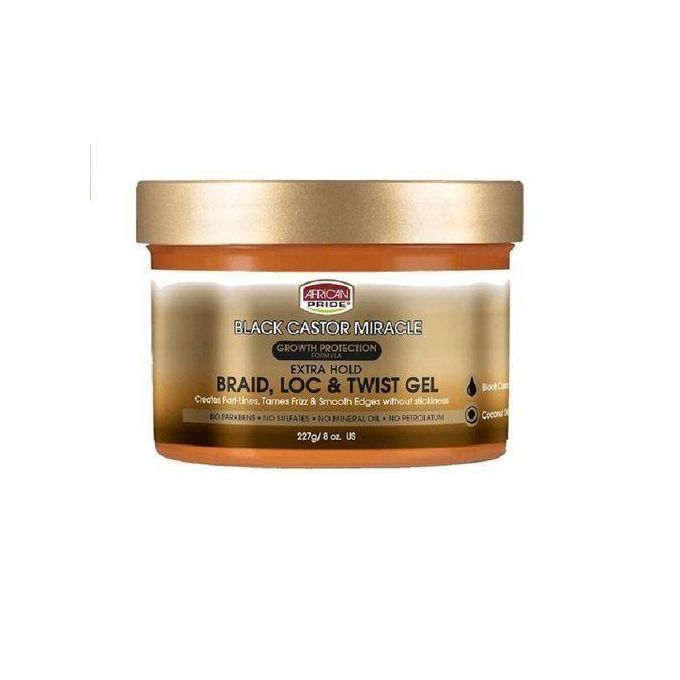 African Pride Black Castor Miracle Extra Hold Braid, Loc, Twist Gel - Extreme Hold Braiding Hair Gel, Edge Control & Tames Frizz, No Flake | Natural Ingredients, Black Castor & Coconut Oil