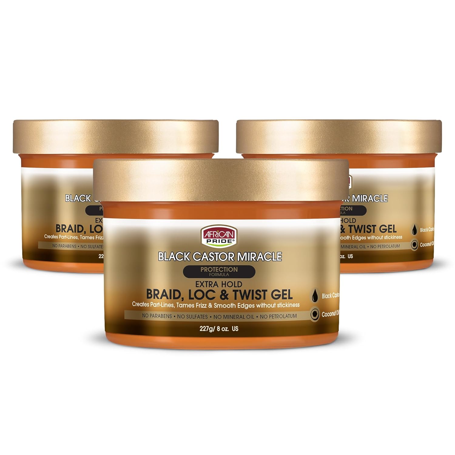 African Pride Black Castor Miracle Extra Hold Braid, Loc, Twist Gel - Extreme Hold Braiding Hair Gel, Edge Control & Tames Frizz, No Flake | Natural Ingredients, Black Castor & Coconut Oil