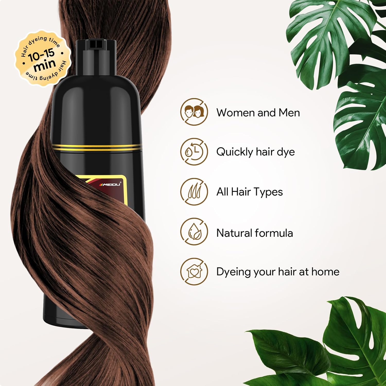 MEIDU Shampoo Shop Dark Brown Hair Dye Shampoo 3 in 1 for Gray Hair, Hair Dye for Women Men, Har Color Herbal Ingredients Natural