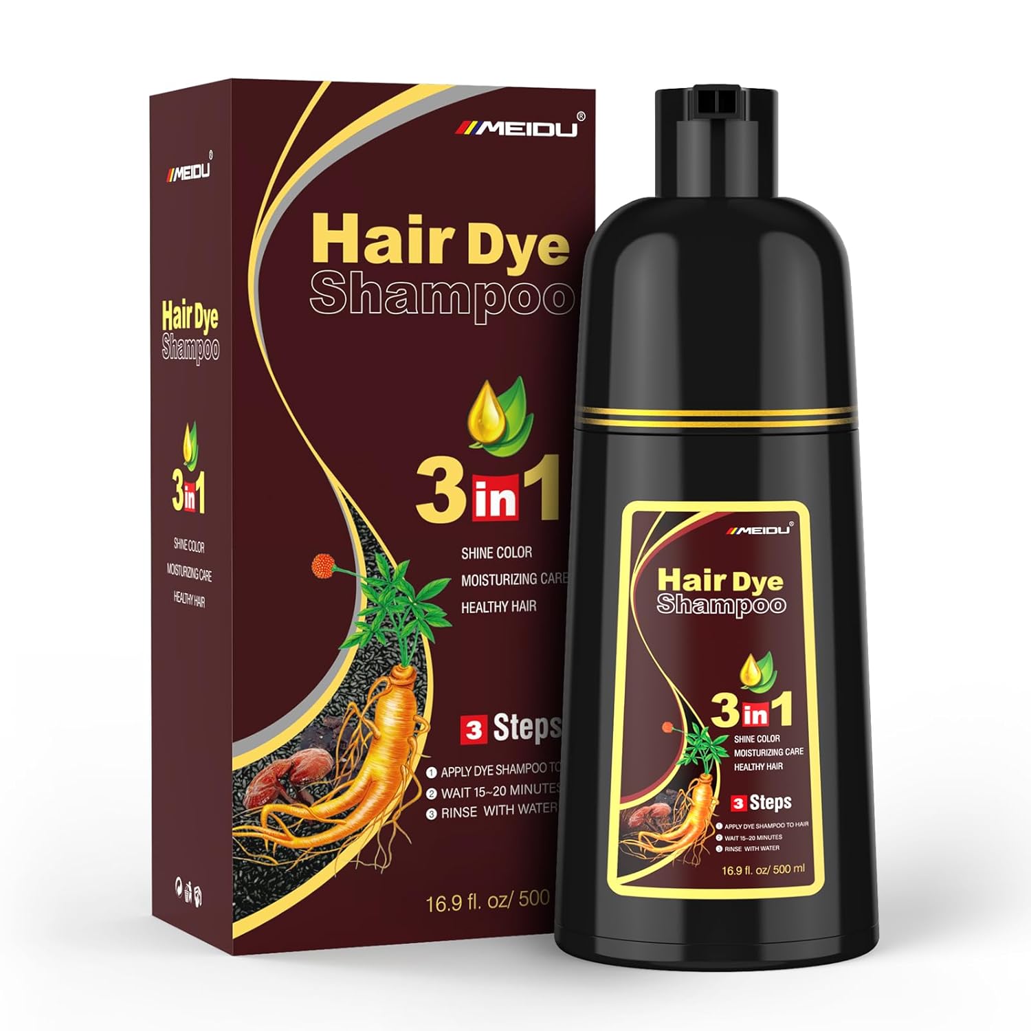 MEIDU Shampoo Shop Dark Brown Hair Dye Shampoo 3 in 1 for Gray Hair, Hair Dye for Women Men, Har Color Herbal Ingredients Natural