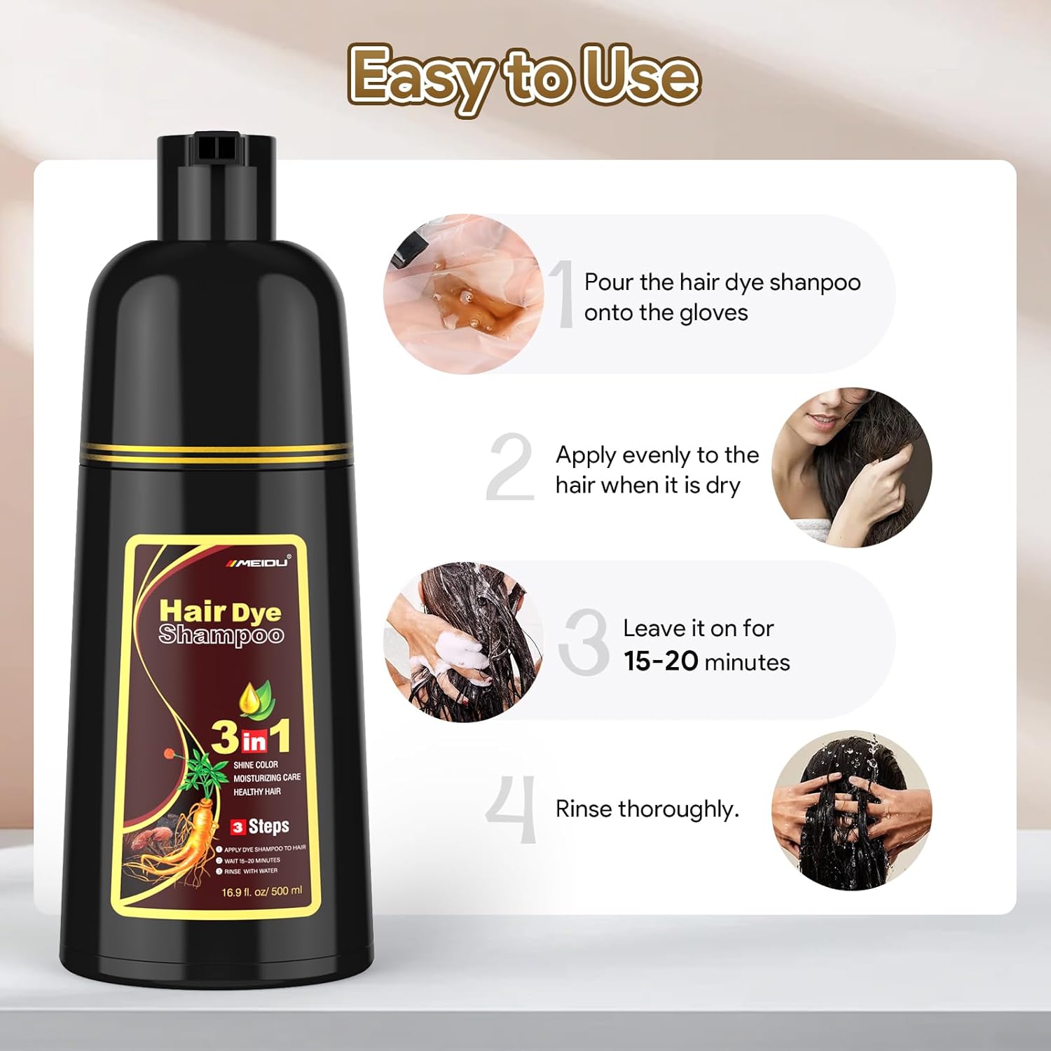 MEIDU Shampoo Shop Dark Brown Hair Dye Shampoo 3 in 1 for Gray Hair, Hair Dye for Women Men, Har Color Herbal Ingredients Natural