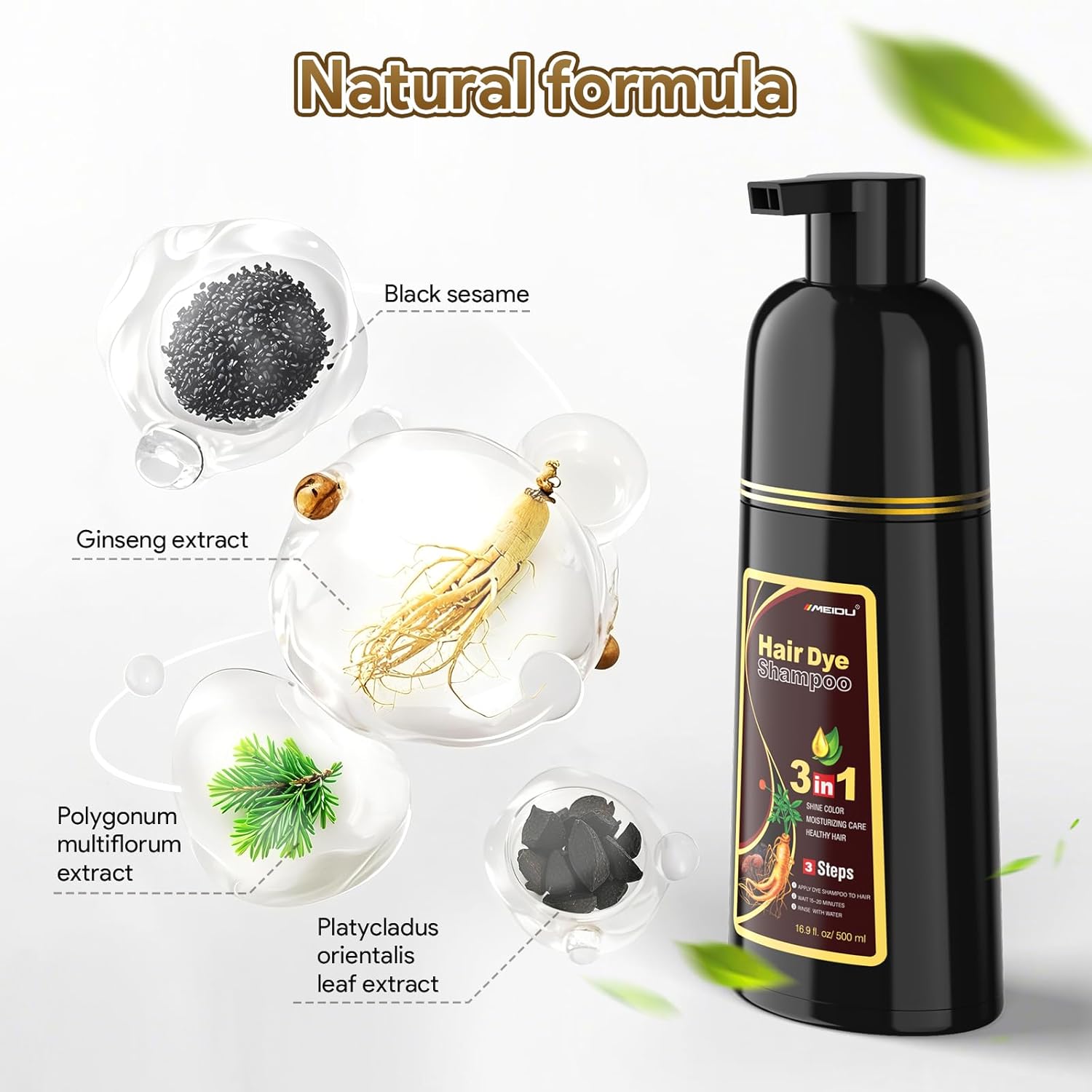 MEIDU Shampoo Shop Dark Brown Hair Dye Shampoo 3 in 1 for Gray Hair, Hair Dye for Women Men, Har Color Herbal Ingredients Natural