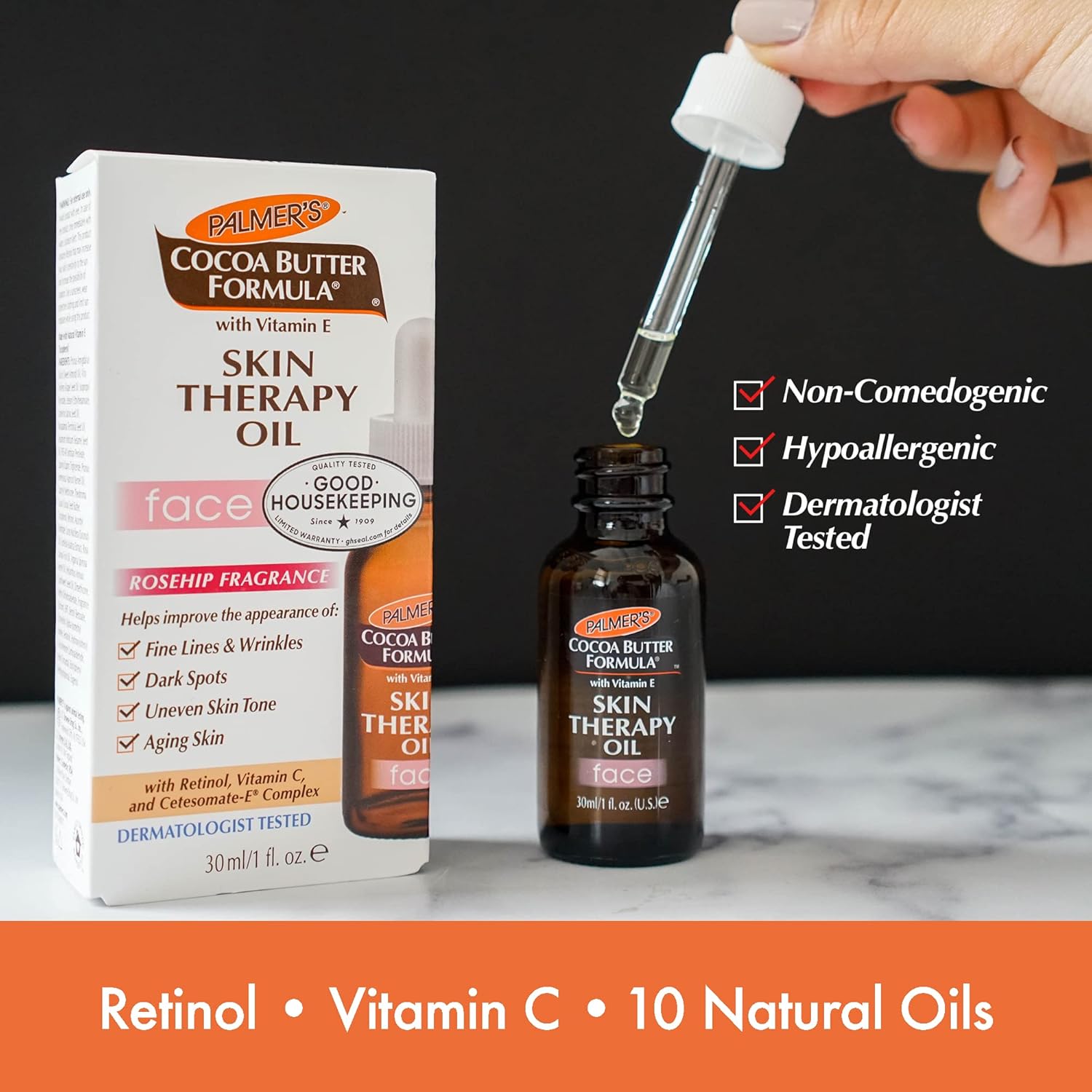 Cocoa Butter Formula Moisturizing Skin Therapy Oil for Face with Vitamin E, C & 10 Pure Facial Oil Blend, Rosehip Fragrance