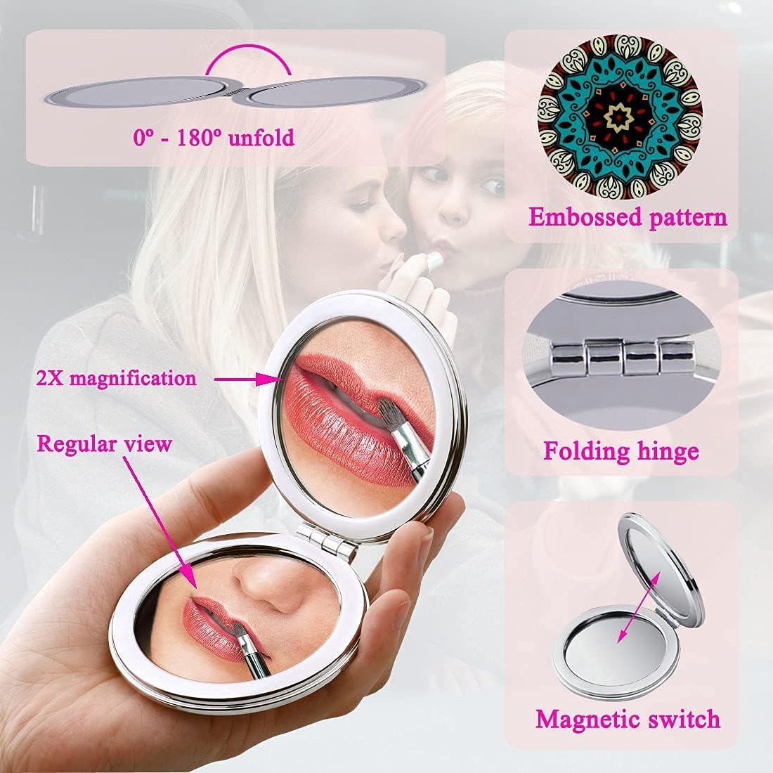 Cute Compact Cosmetic Mirror(Portable/Folding/Handheld)- pocket size