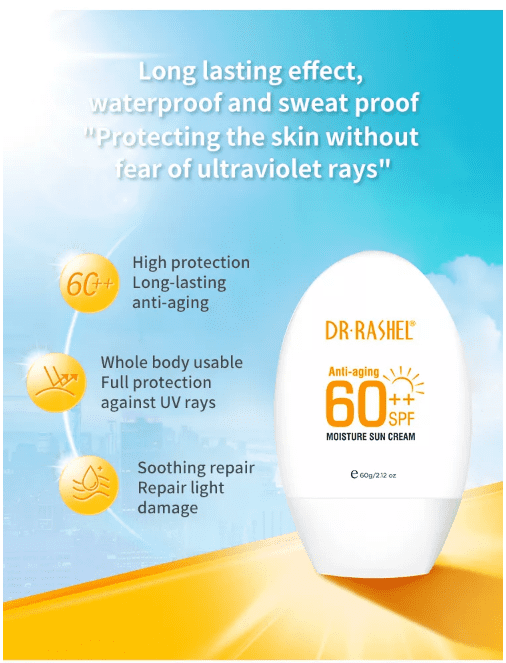 Moisture Sun Cream-Protect, hydrate, and defy age with every application With a powerful SPF 60, this lightweight cream shields your skin from sun damage while delivering deep hydration for a radiant