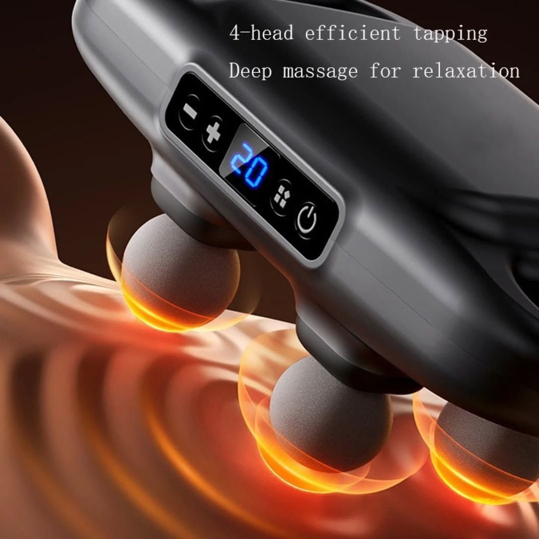 4-Headed Massage Gun, Deep Tissue Back Massager with 20 Adjustable Intensities & 6 Modes + Get free gift of  EMS Foot Massager Rechargeable Foldable Electric foot massager.