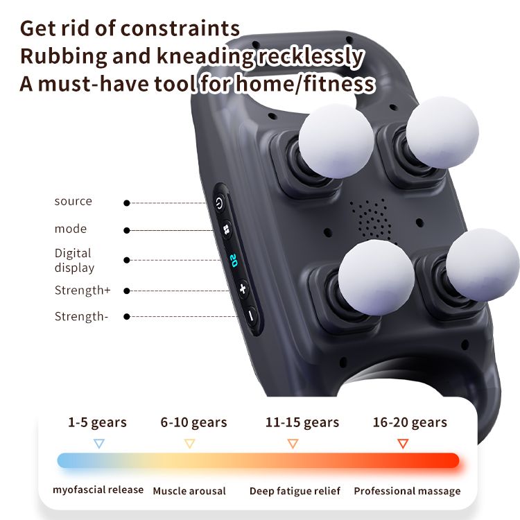 4-Headed Massage Gun, Deep Tissue Back Massager with 20 Adjustable Intensities & 6 Modes + Get free gift of  EMS Foot Massager Rechargeable Foldable Electric foot massager.