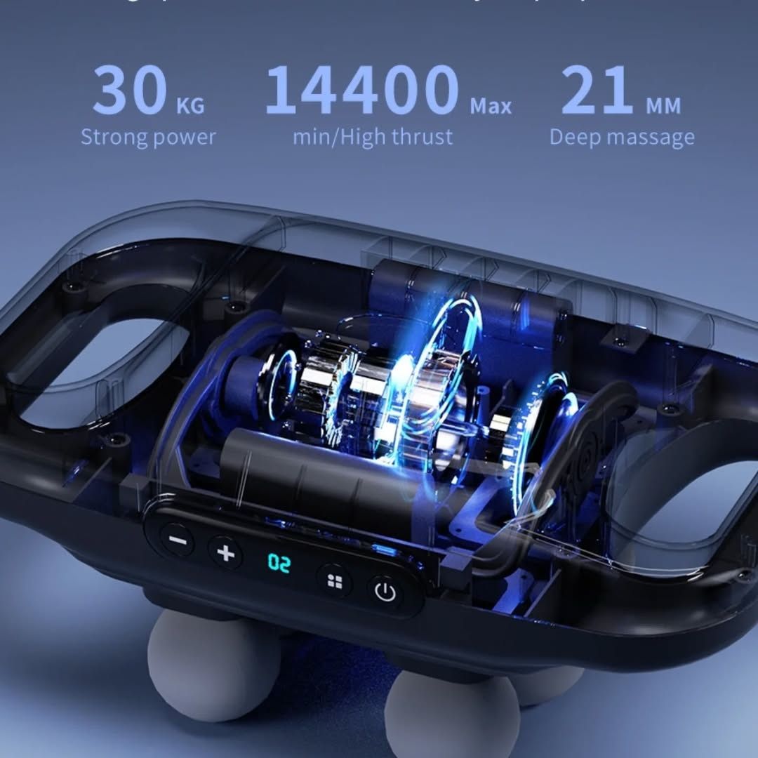 4-Headed Massage Gun, Deep Tissue Back Massager with 20 Adjustable Intensities & 6 Modes + Get free gift of  EMS Foot Massager Rechargeable Foldable Electric foot massager.