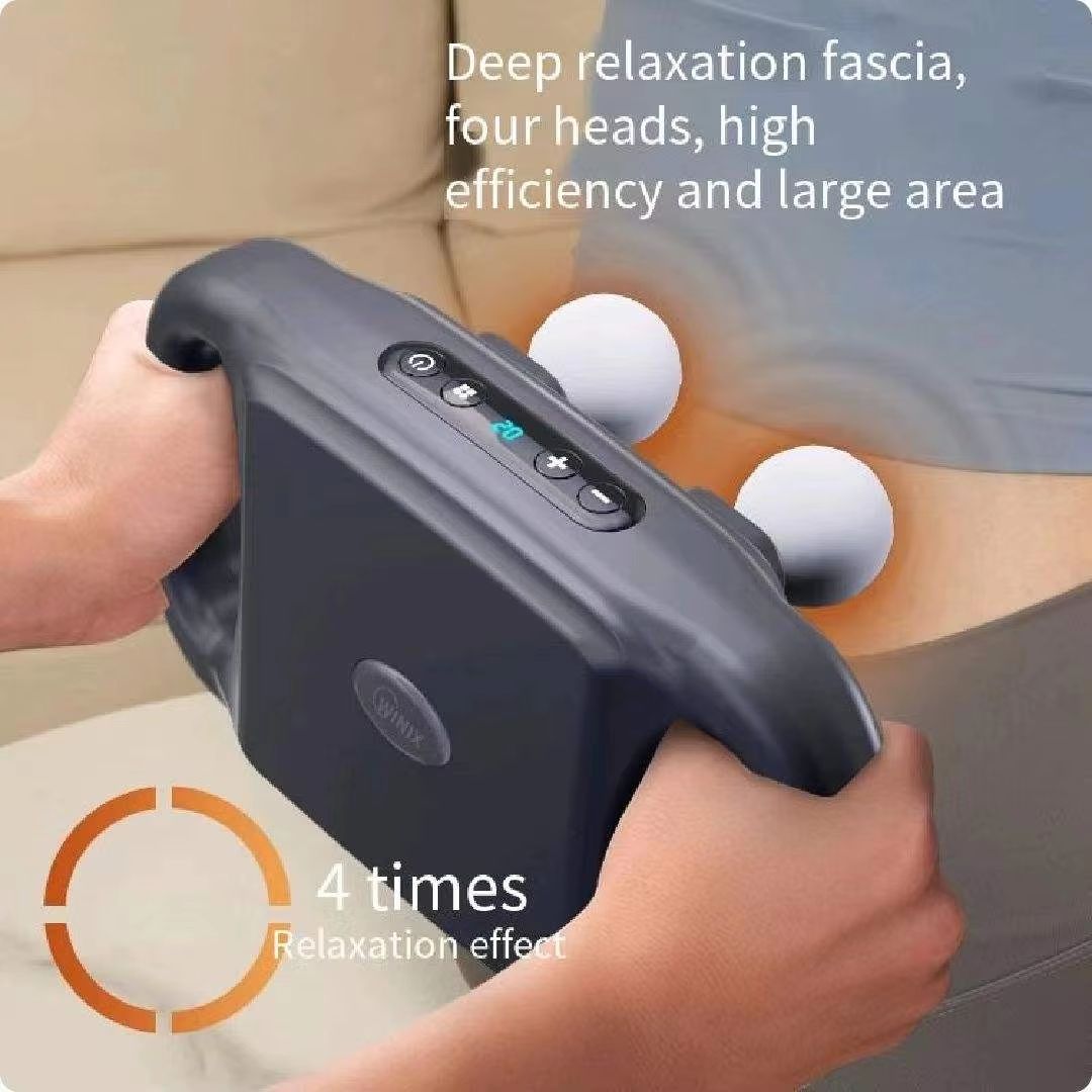 4-Headed Massage Gun, Deep Tissue Back Massager with 20 Adjustable Intensities & 6 Modes + Get free gift of  EMS Foot Massager Rechargeable Foldable Electric foot massager.