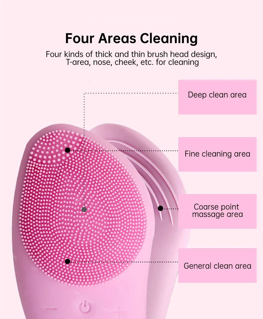 Rechargeable Facial Cleansing Brush Silicone Face Scrubber Waterproof Rechargeable Face Wash Brush, 4 Cleansing Modes, Electric Face Exfoliator for Men Women Cleaning, Exfoliating, Massaging