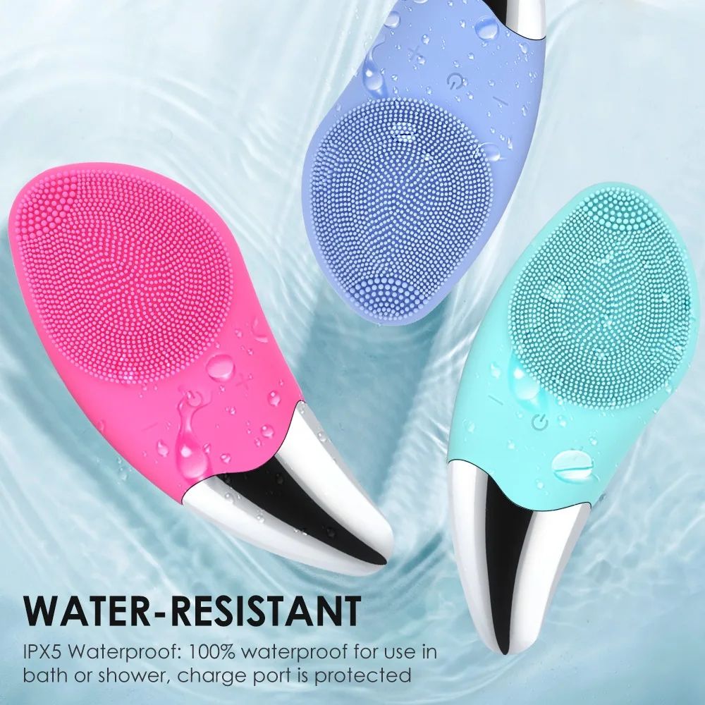 Rechargeable Facial Cleansing Brush Silicone Face Scrubber Waterproof Rechargeable Face Wash Brush, 4 Cleansing Modes, Electric Face Exfoliator for Men Women Cleaning, Exfoliating, Massaging