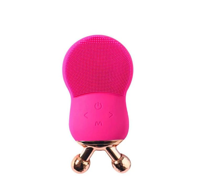 Multifunctional Rechargeable silicone facial cleansing brush USB Charge Ipx7 Waterproof  Facial Cleansing Brush  2 in 1 Silicone Facial Cleansing Brush Face Lifting Roller Massager
